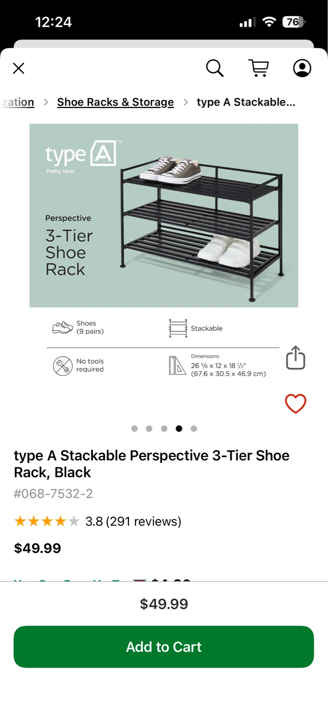 type A Stackable Perspective 3-Tier Shoe Rack, Black - photo 3