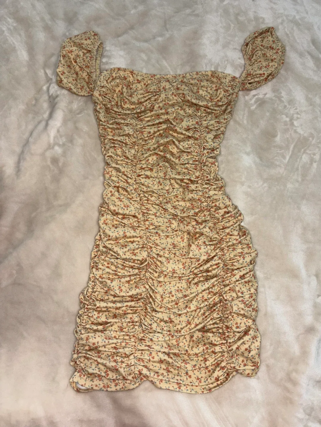 Ruched Floral Mini Dress