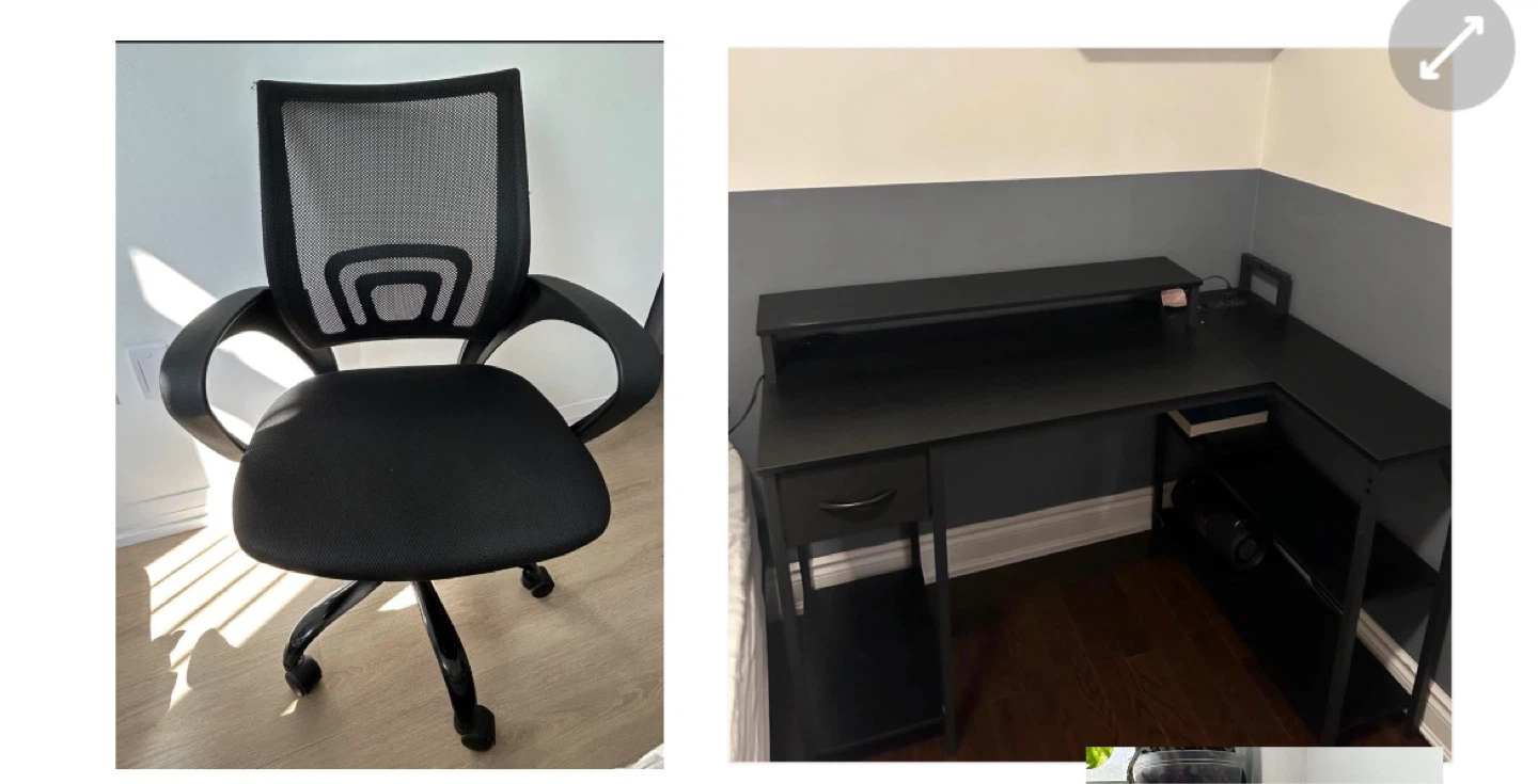 Set of Desk & Black Mesh Office Chair