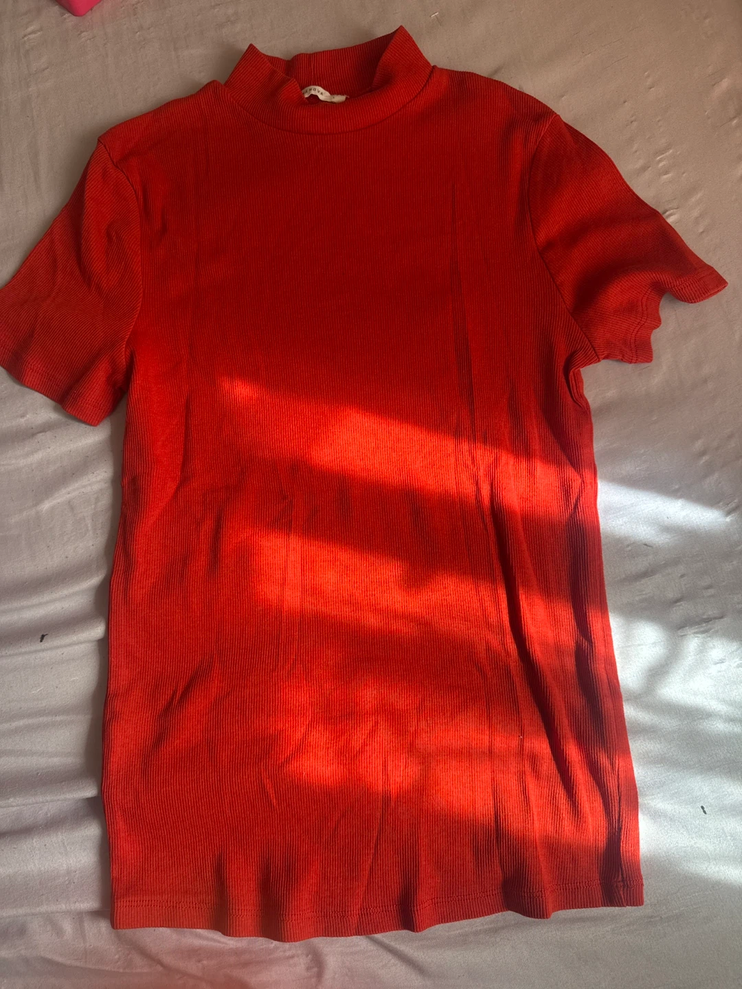 Red Ribbed Mock Neck T-Shirt - photo 2