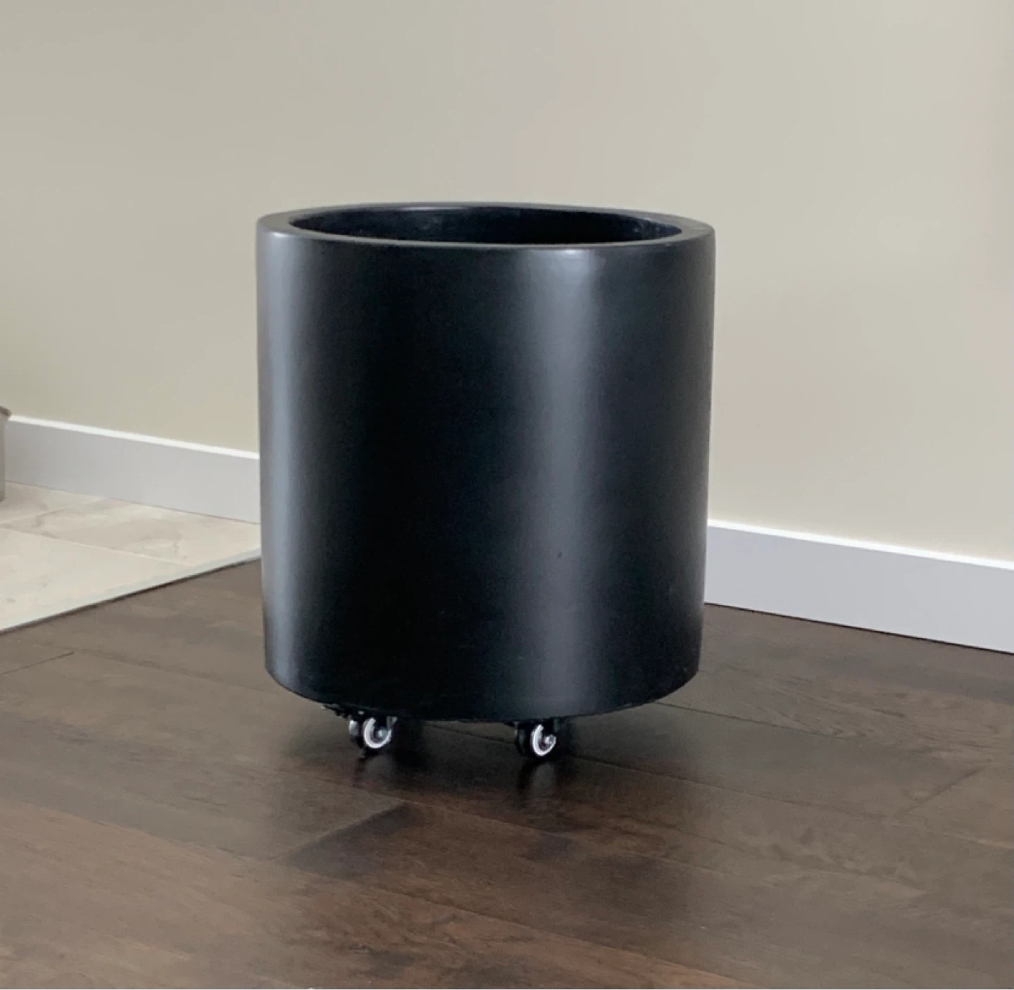 Large Black Cylinder Planter with Wheels