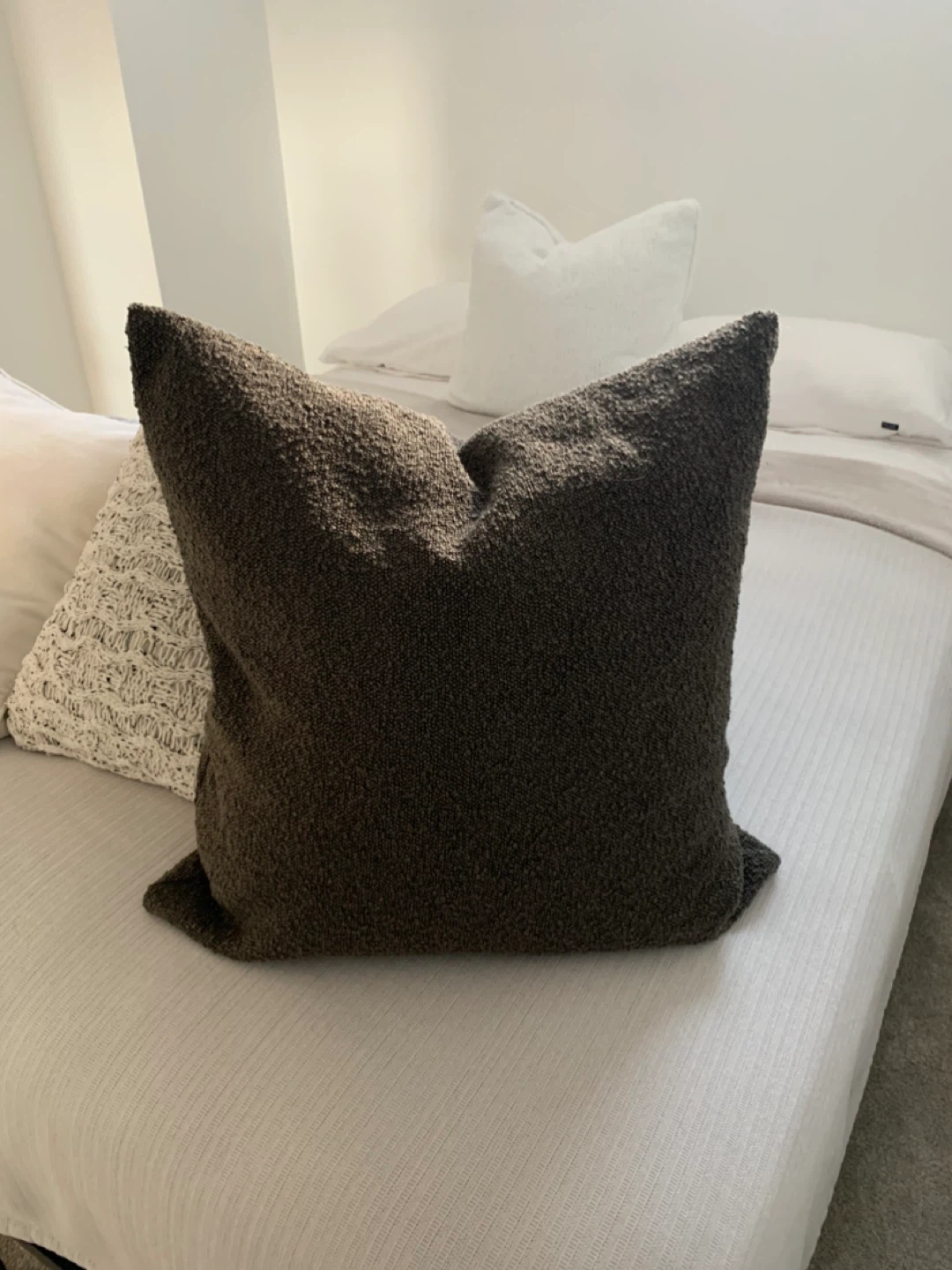 2 - 24x24 Dark Brown Boucle Throw Pillows