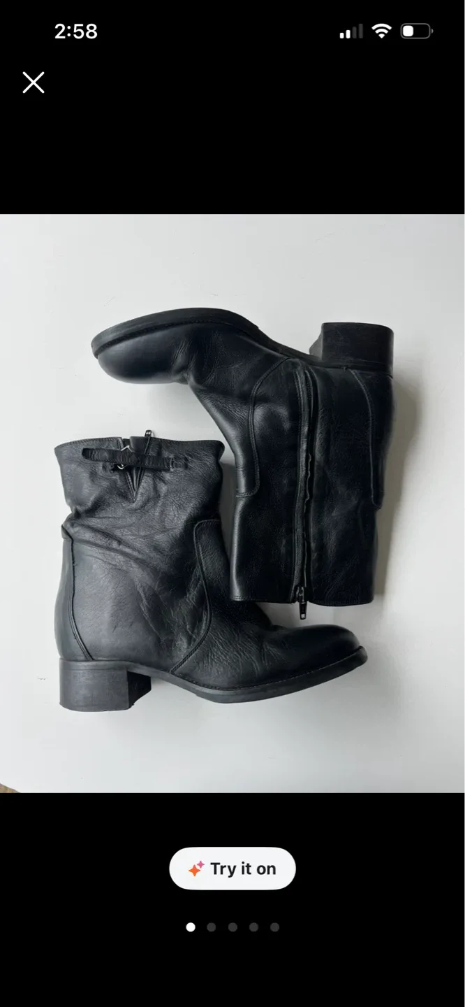 Black Leather Ankle Boots Size 38
