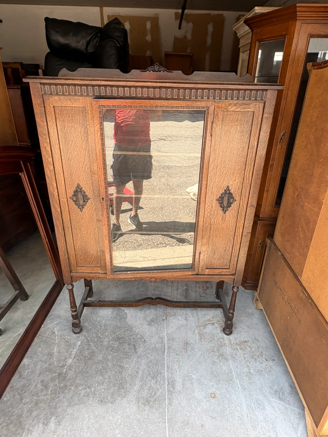 Free delivery Antique Oak Cabinet with Glass Door