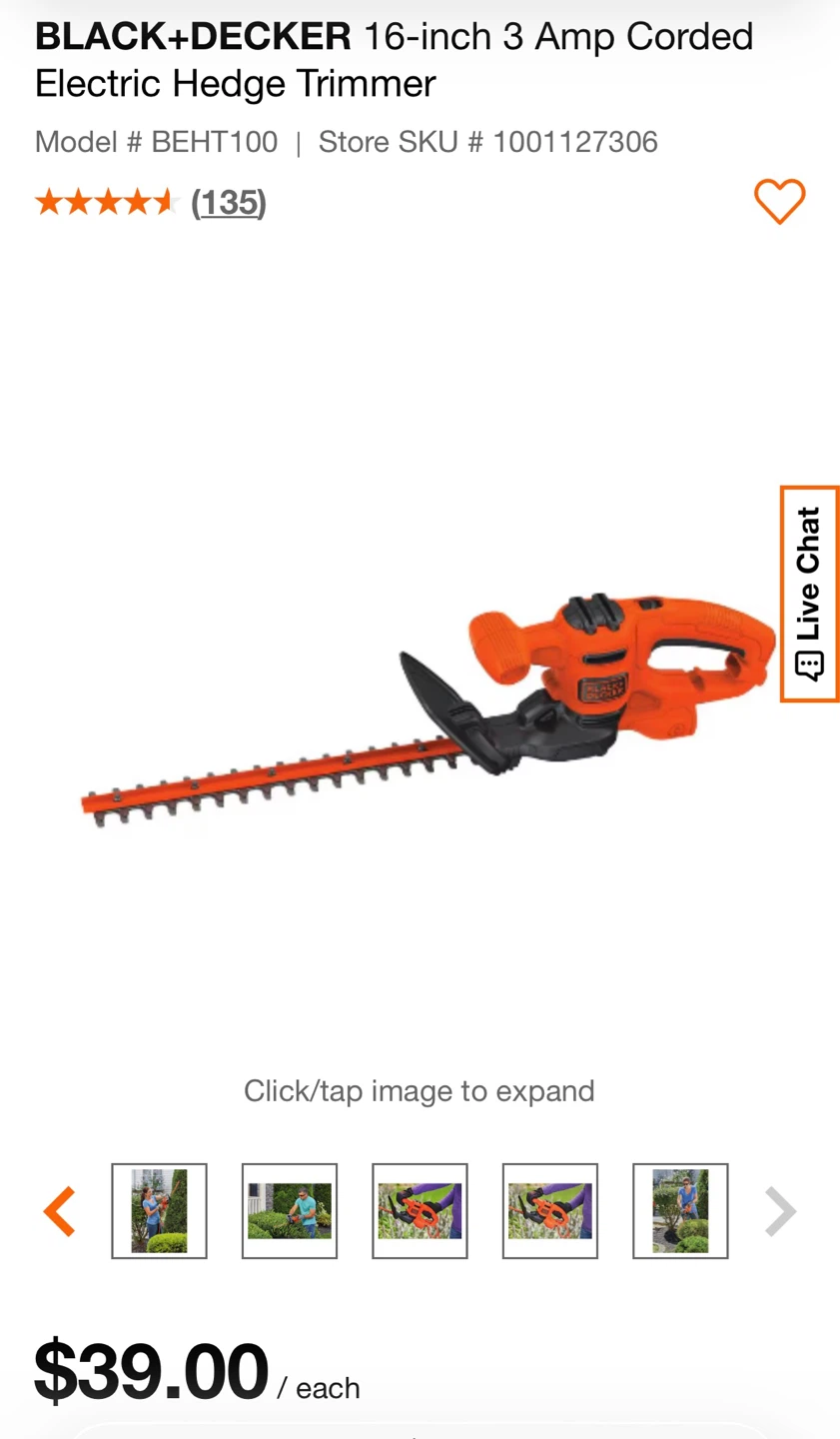New Black+Decker 16" Corded Hedge Trimmer