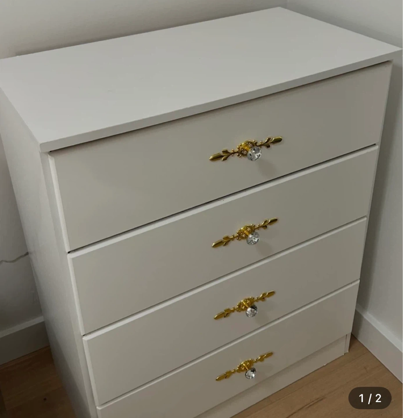 White 4-Drawer Dresser with Gold Crystal Knobs ⚽ - photo 2
