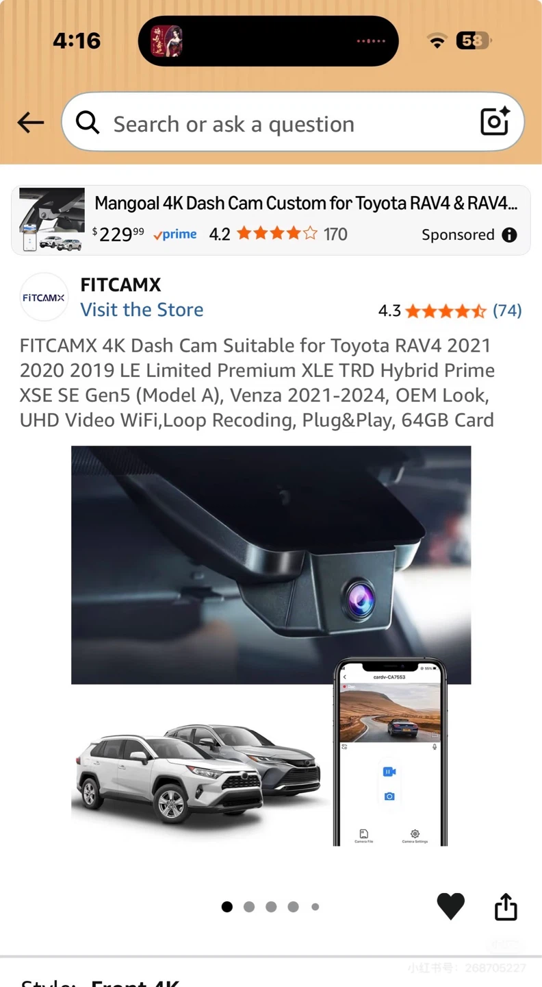 FITCAMX 4K Dash Cam for Toyota RAV4 - photo 2