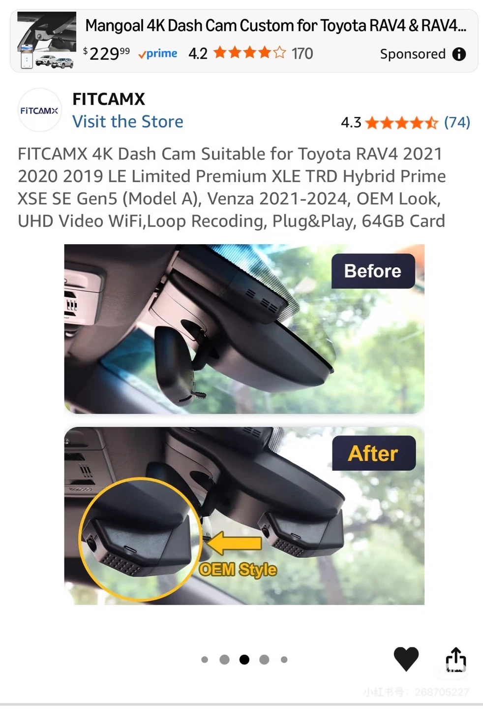 FITCAMX 4K Dash Cam for Toyota RAV4 - photo 4