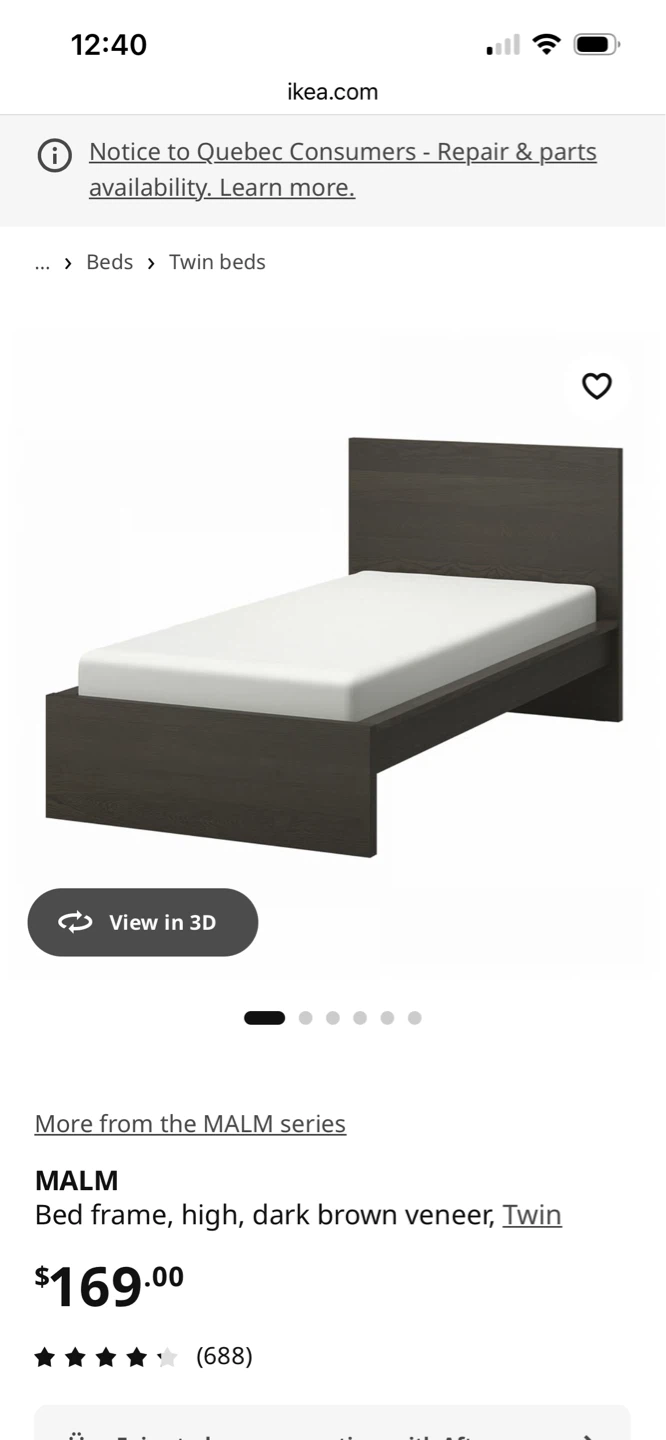 IKEA MALM High Bed Frame - Dark Brown, Twin