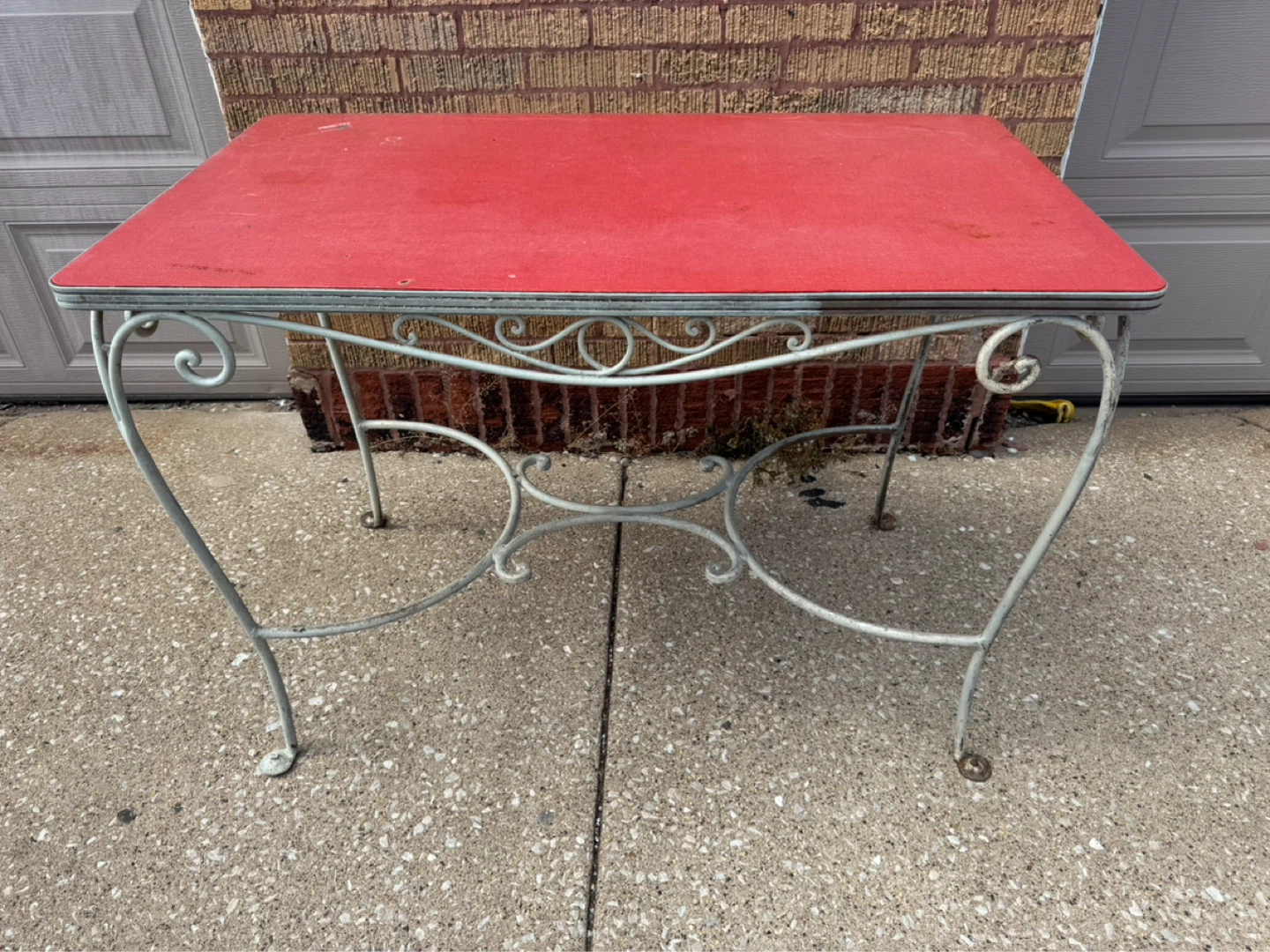 Vintage Metal Table with Red Top