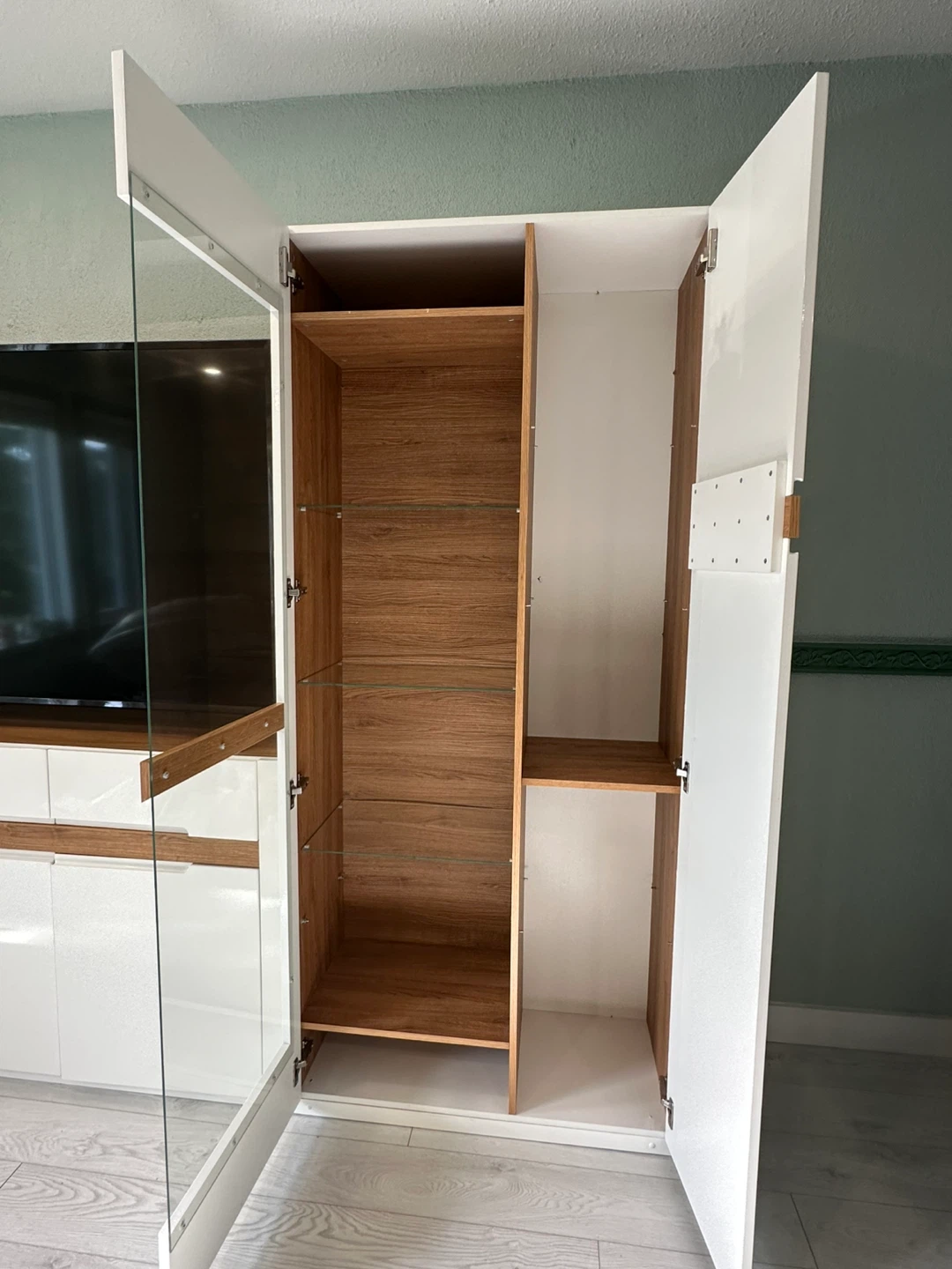 White/natural oak display cabinets and TV stand - photo 3