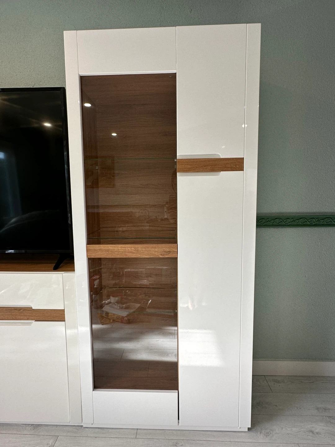 White/natural oak display cabinets and TV stand - photo 2