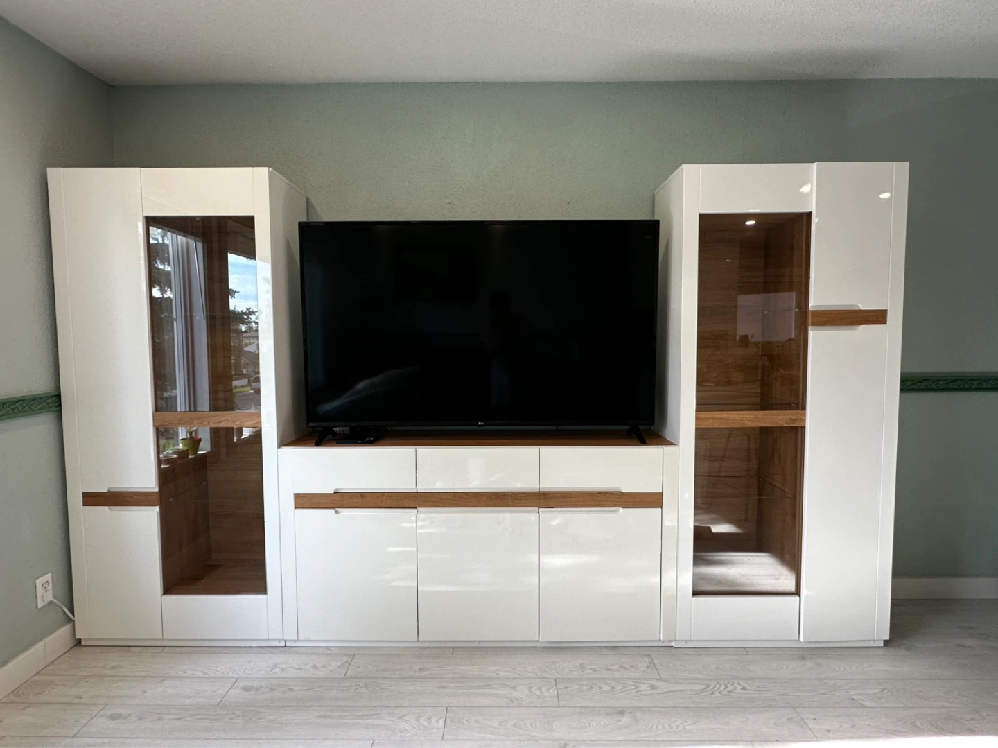 White/natural oak display cabinets and TV stand