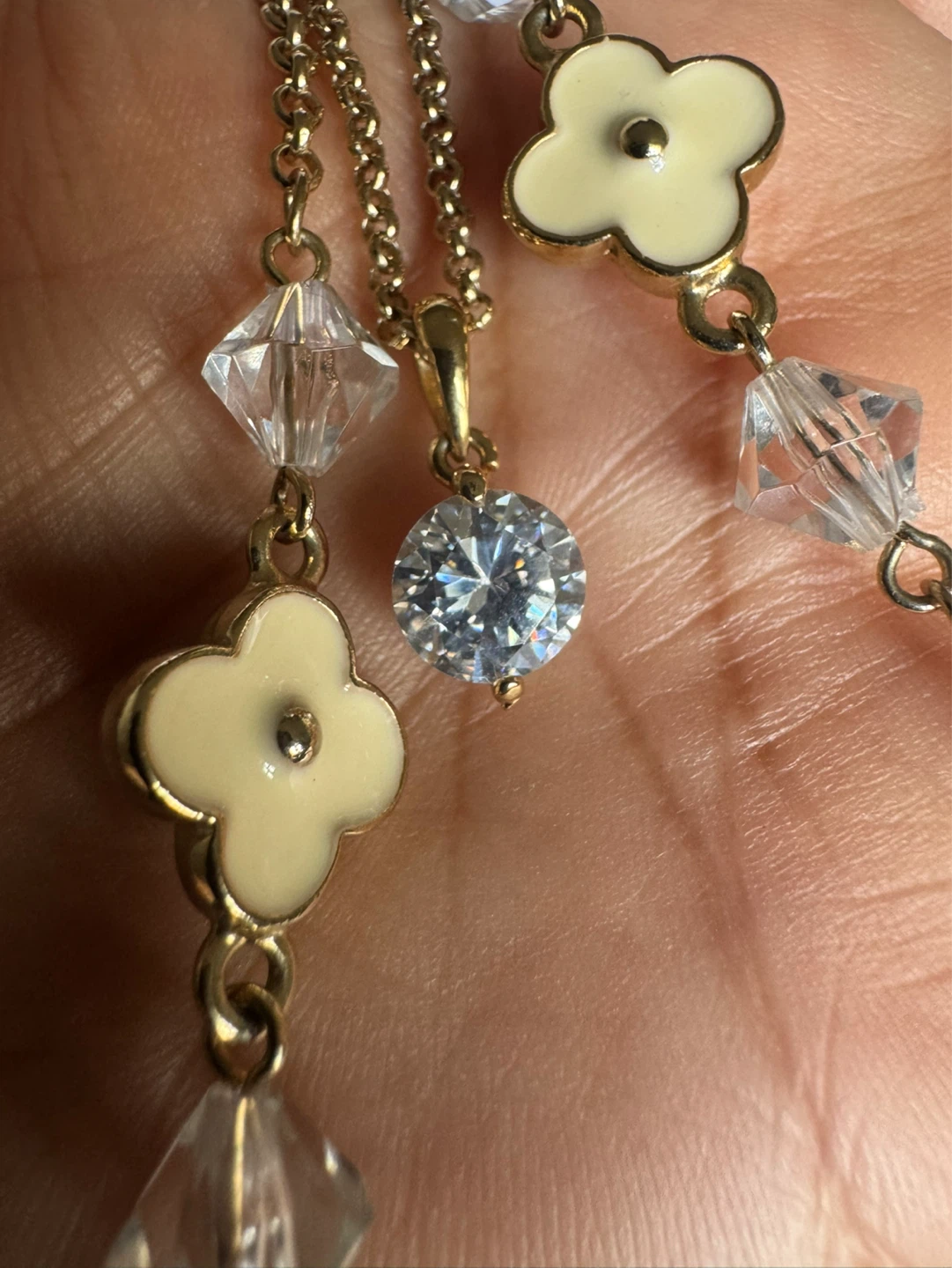⚽️Layered Necklace with Clover Charms and Crystal Accents
