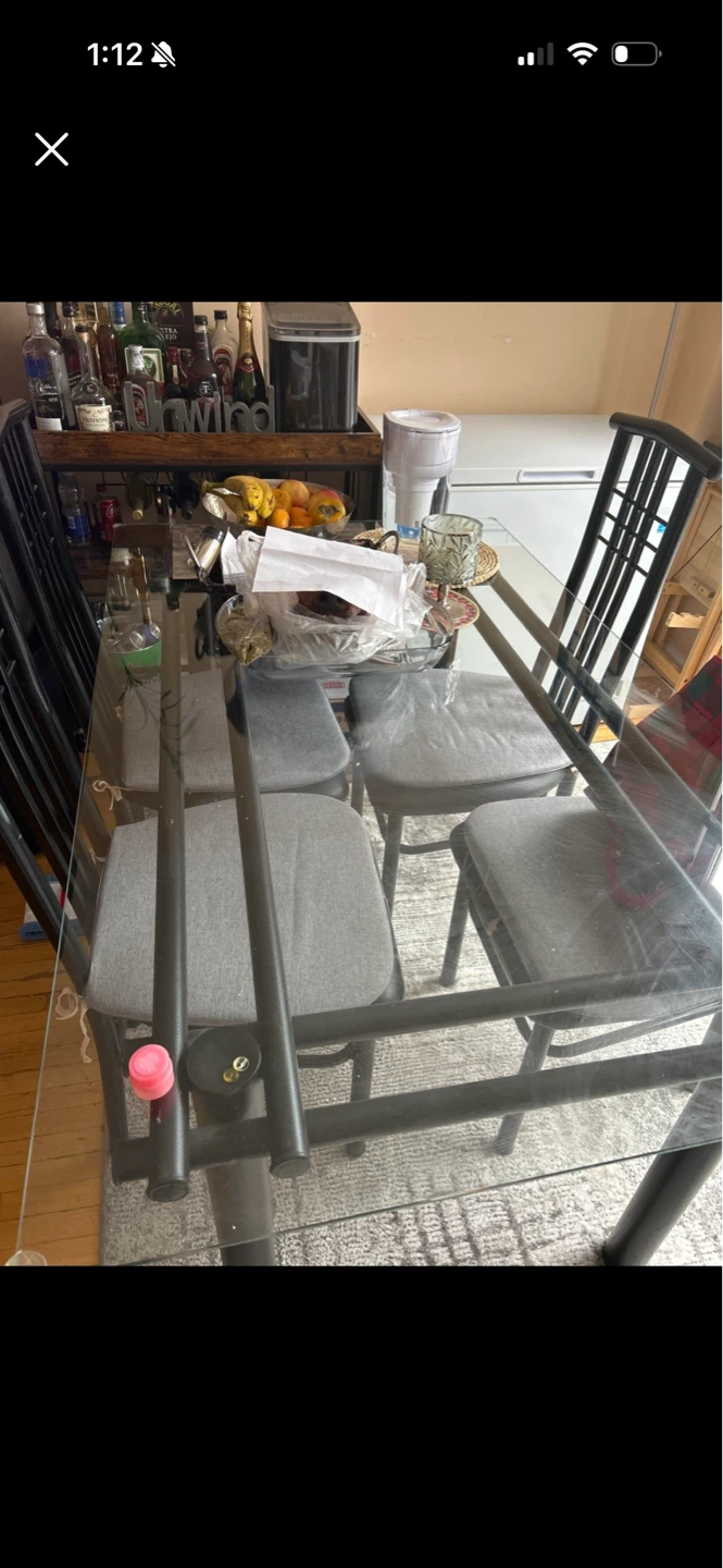 Free Free Glass Dining Table with Black Metal Frame