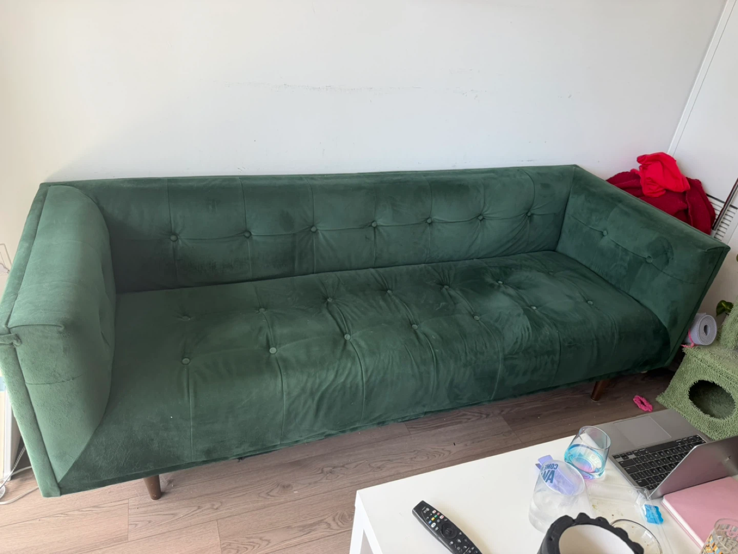 Structube - Green Velvet Tufted Sofa