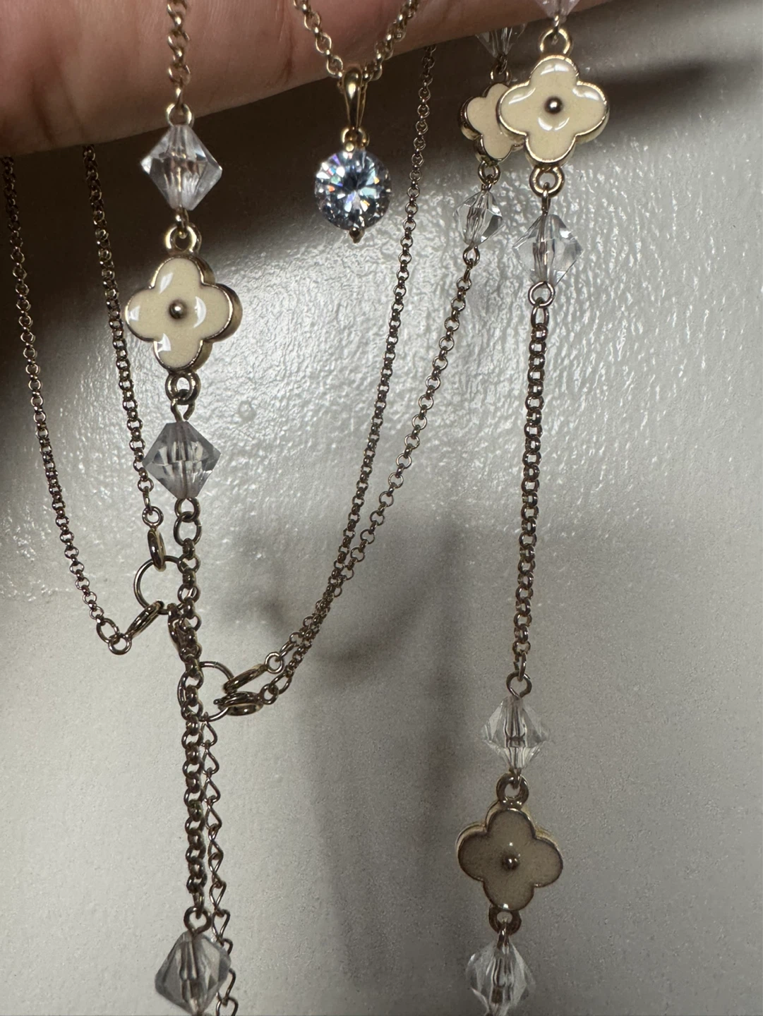 ⚽️Layered Necklace with Clover Charms and Crystal Accents - photo 2