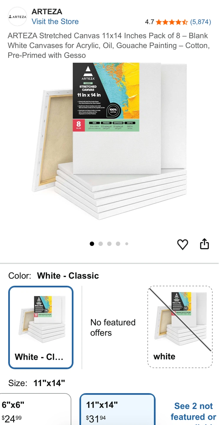 NEW⚽️ARTEZA 11"x14" Stretched Canvases Pack of 8 - photo 5