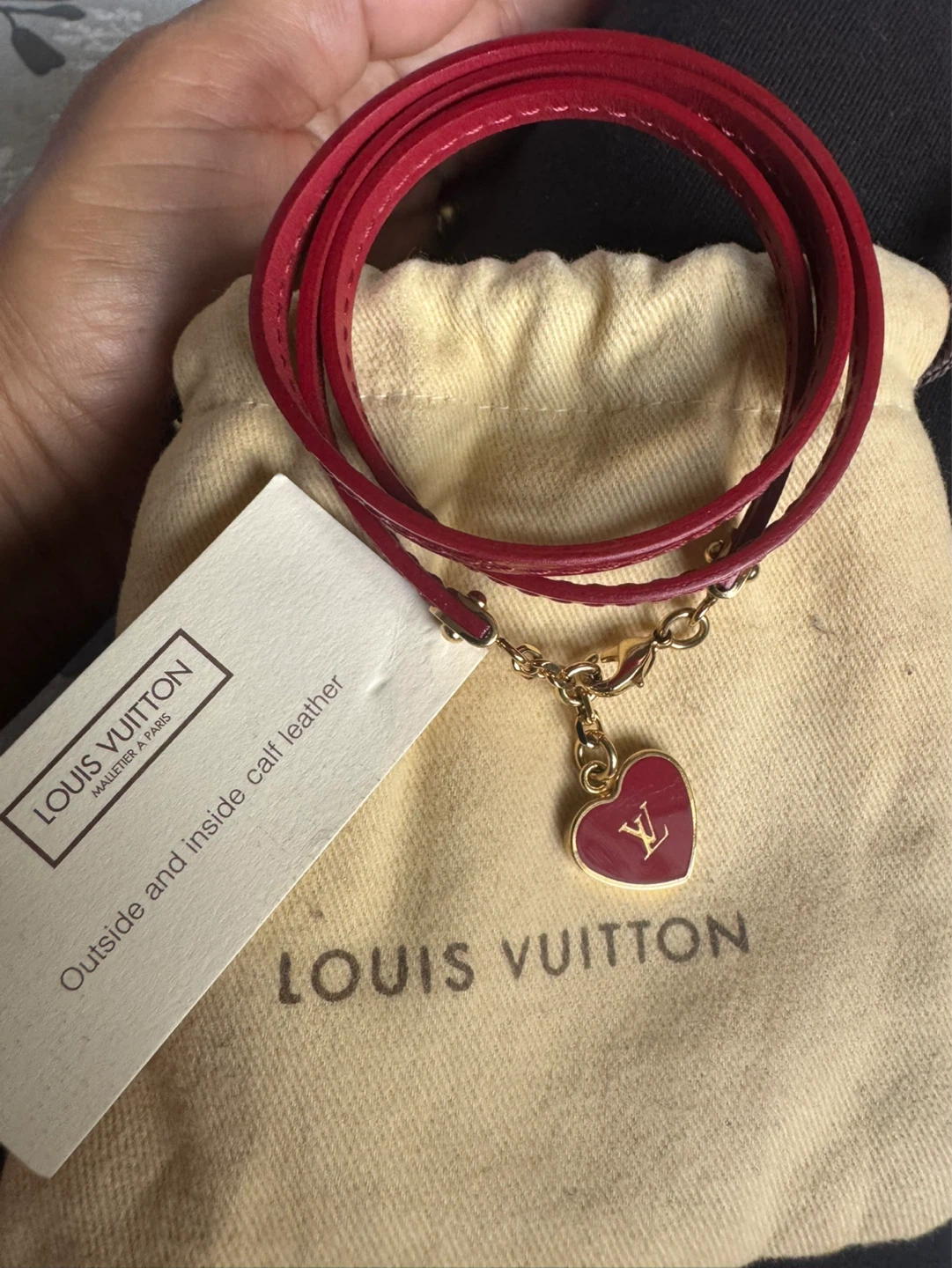 ⚽️Louis Vuitton Red Leather Heart Charm Bracelet - photo 2