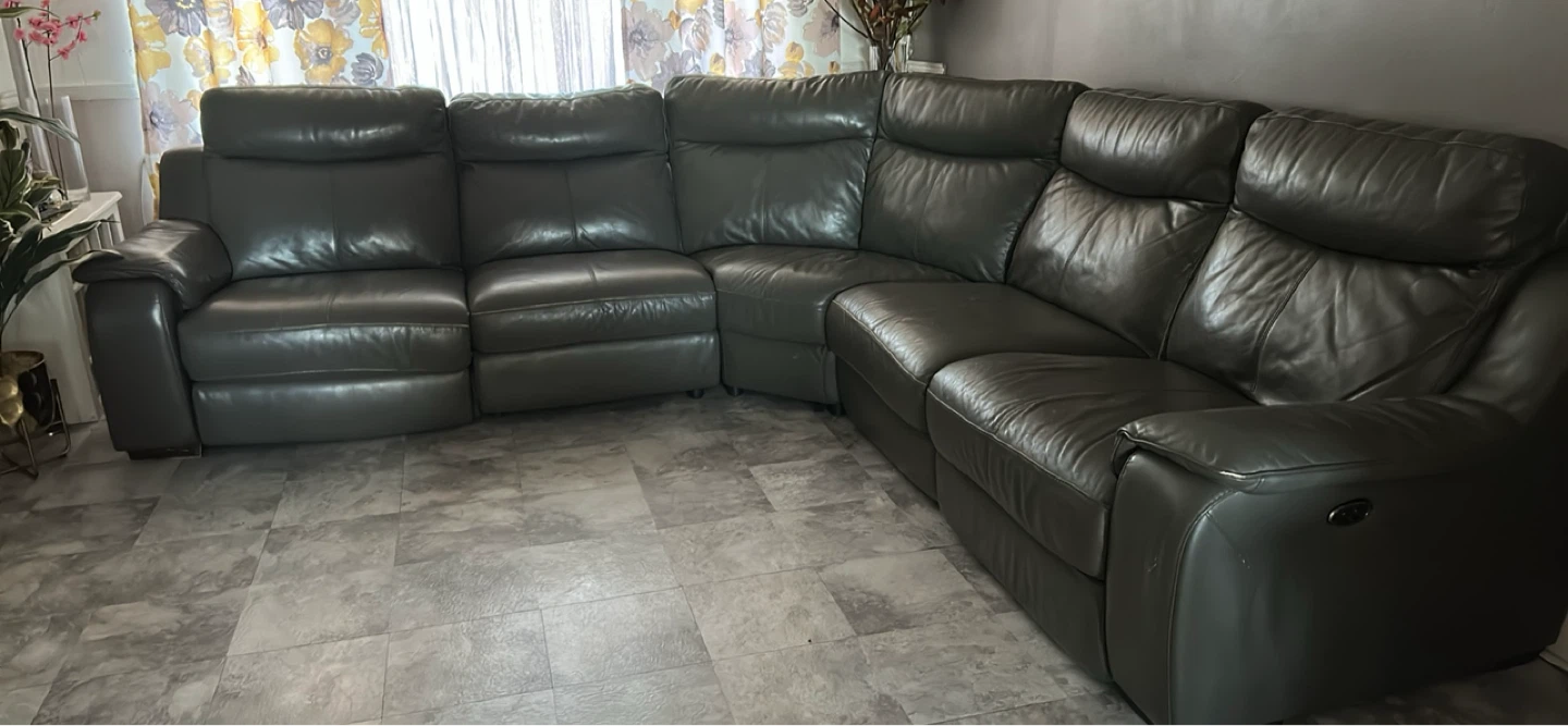 Gray Leather Sectional Reclining Sofa - photo 2