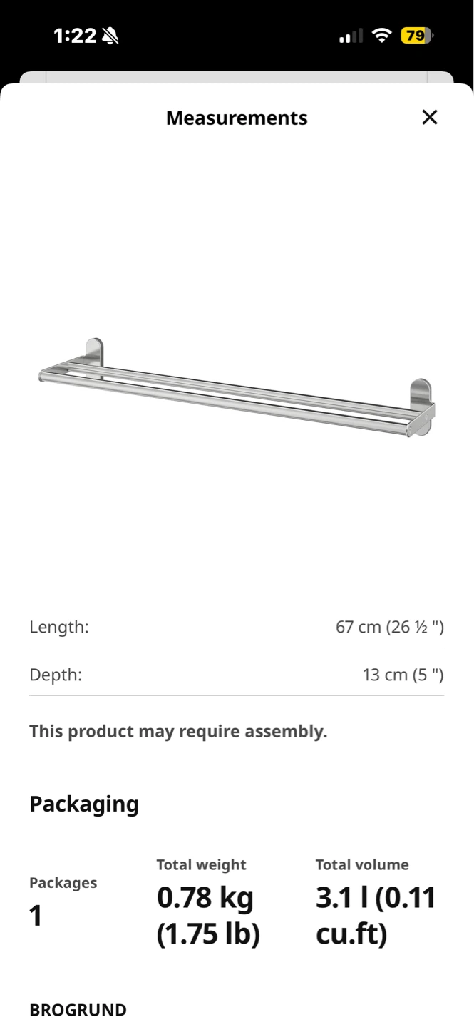 IKEA BROGRUND Towel Rail - Stainless Steel, 67 cm - photo 3