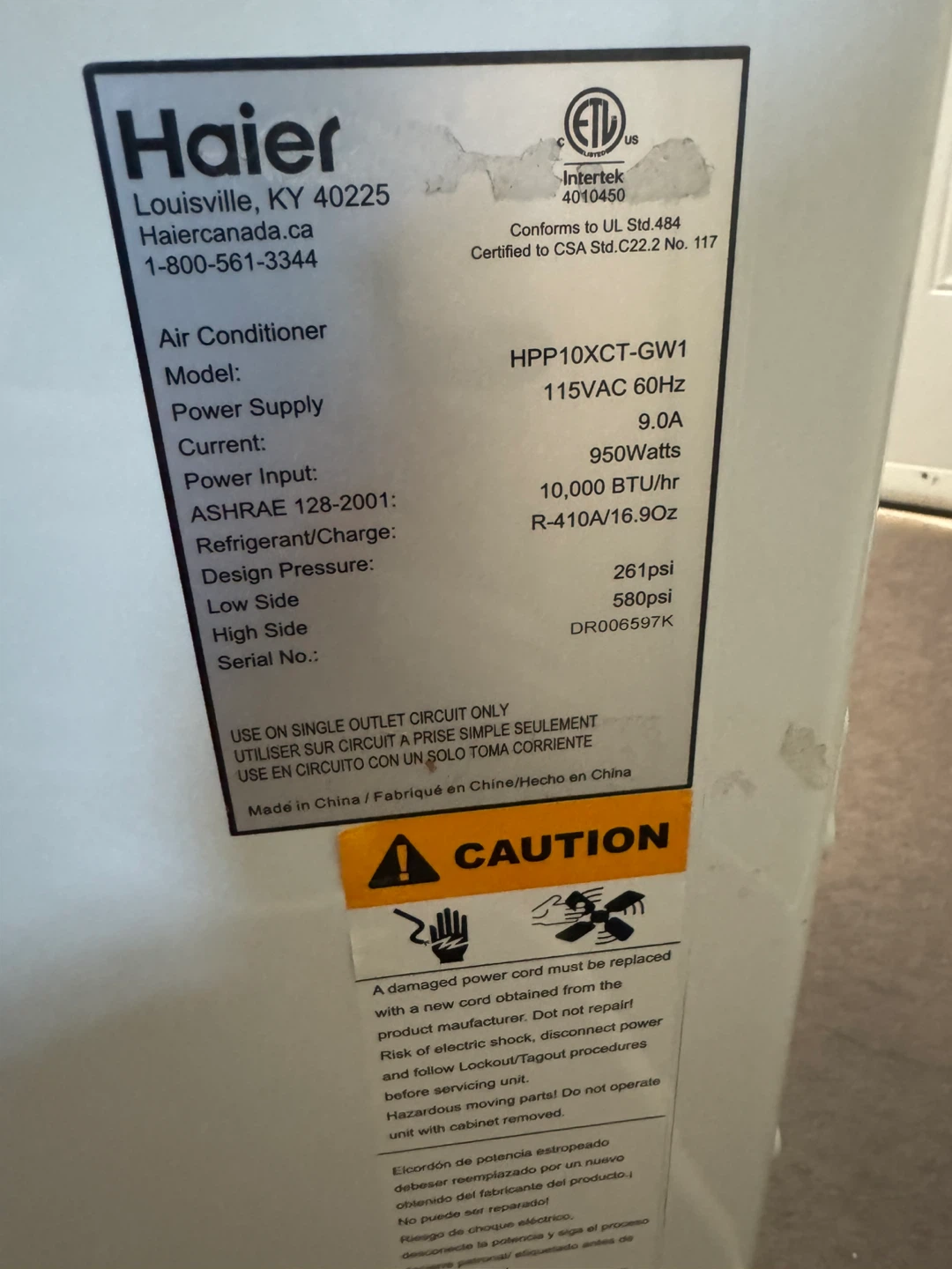 Haier Portable Air Conditioner 10,000 BTU - photo 2