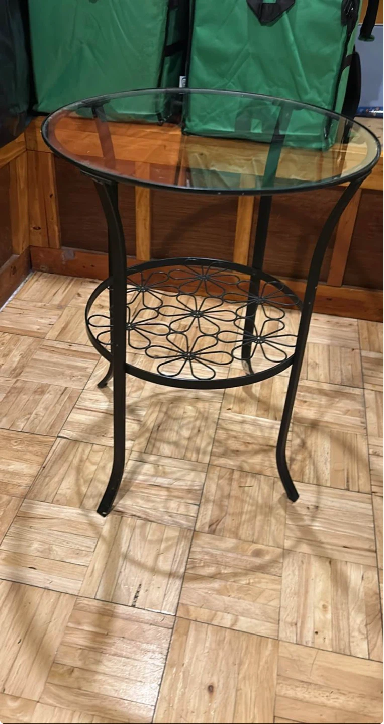 Round Glass Top Side Table with Metal Frame