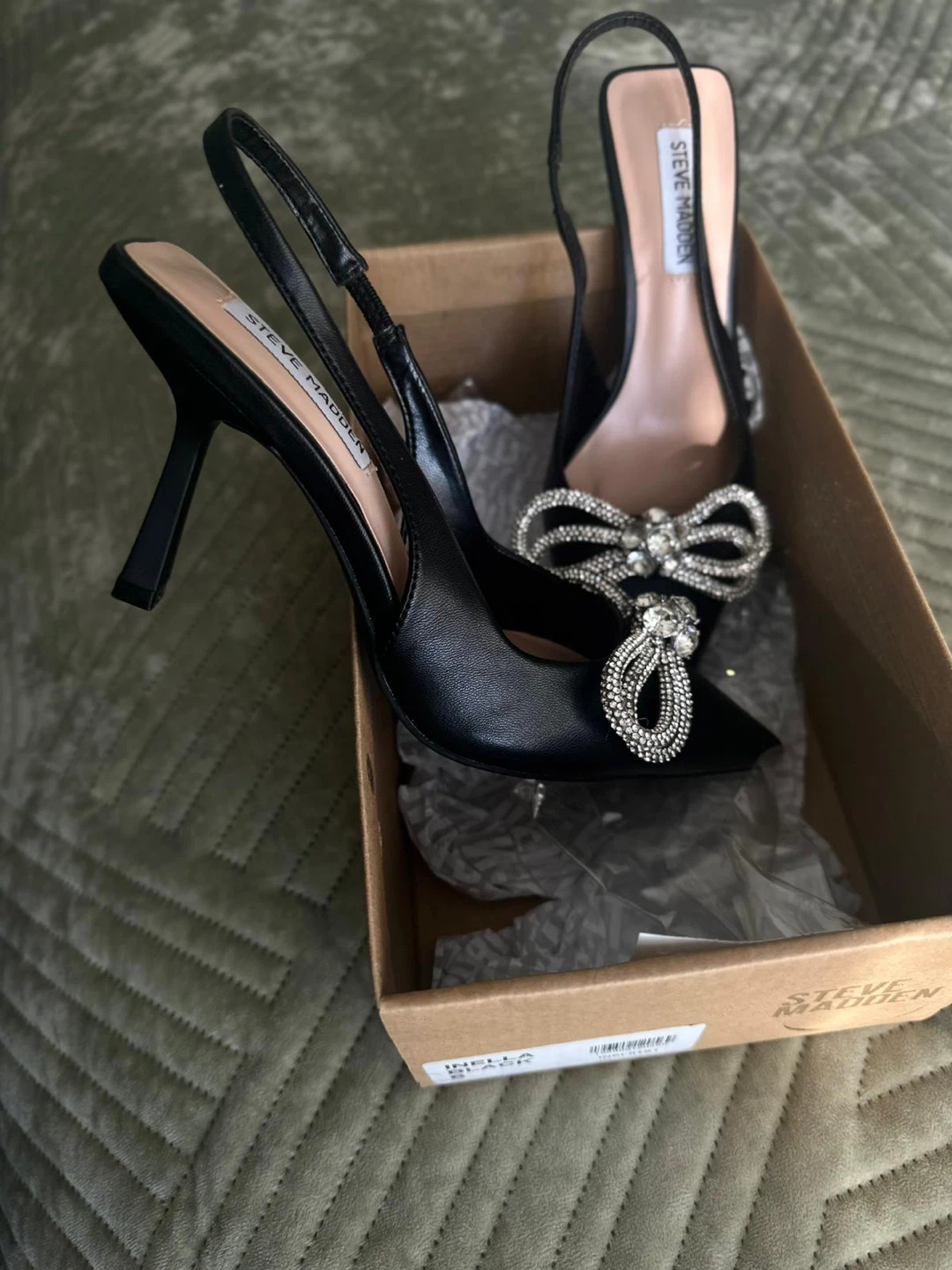 Steve Madden Black Slingback Heels with Rhinestone Bow Size 7