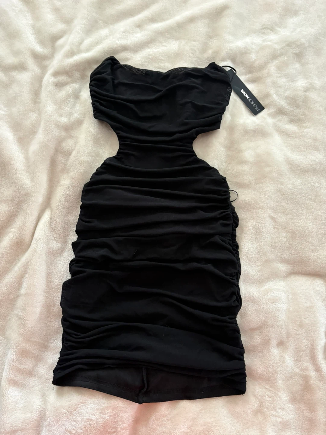 Fashion Nova Ruched Cutout Mini Dress Black - photo 3