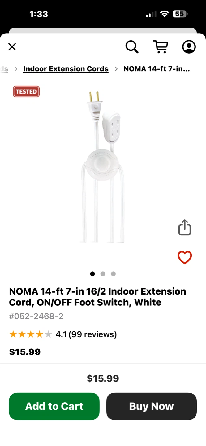 Two (2x) NOMA 14-ft Indoor Extension Cord with Foot Switch - photo 2