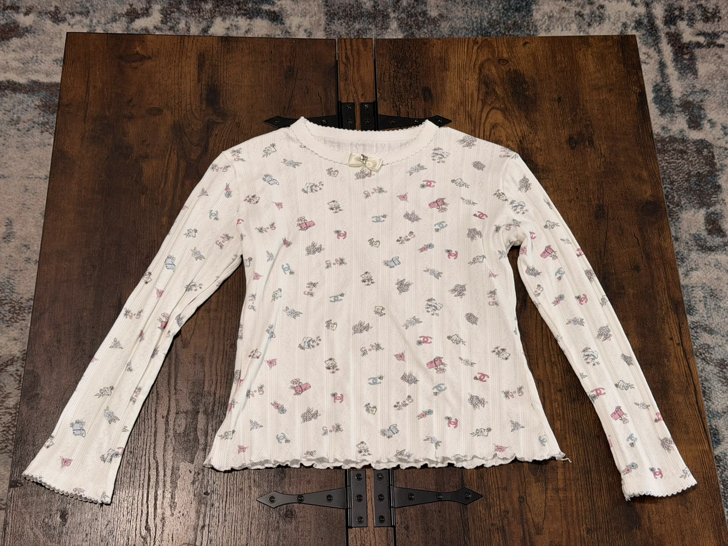 Long Sleeve Top - White with Floral Print