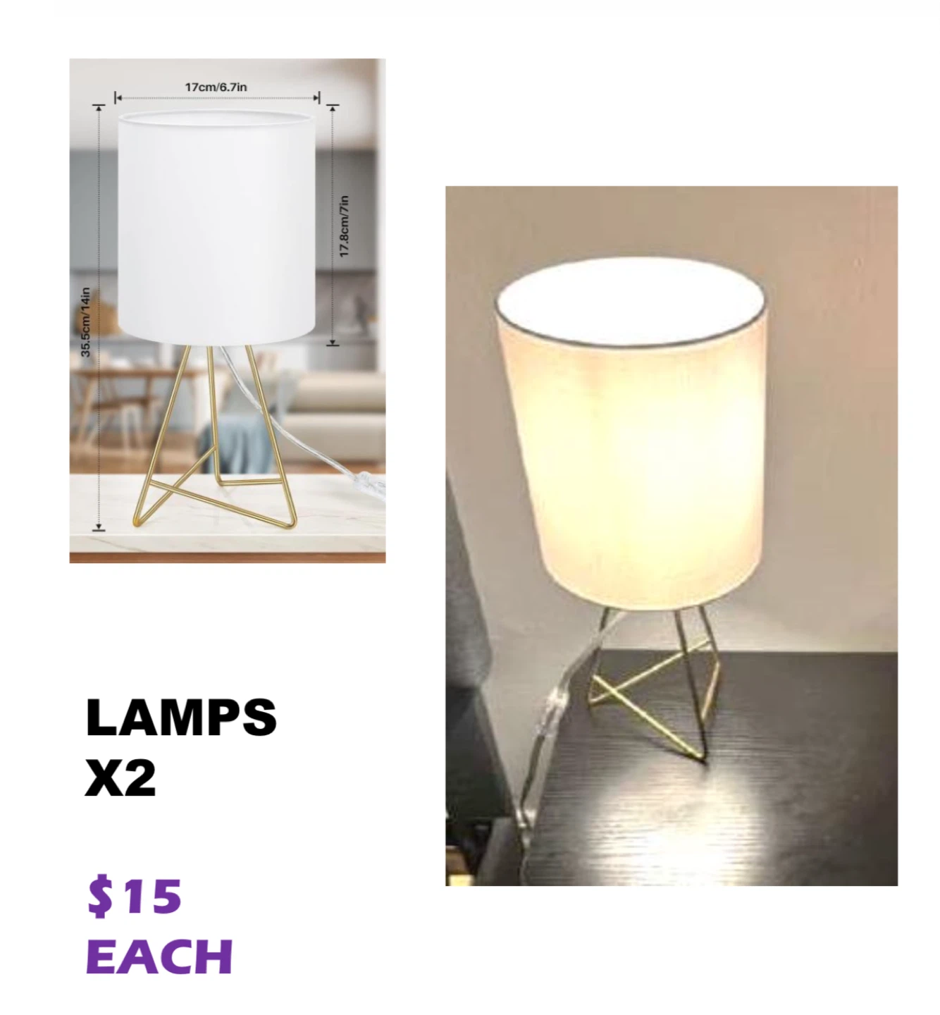 White Table Lamp with Gold Base