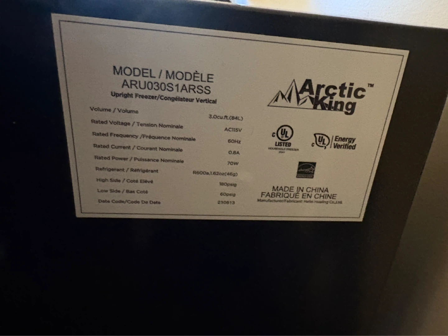 Moving out sale!!!! Arctic King Upright Freezer ARU030S1ARSS - photo 3