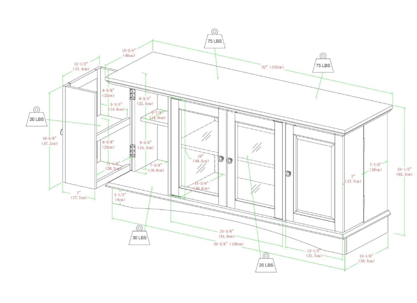 Dark Wood Media Console with Glass Doors - photo 2