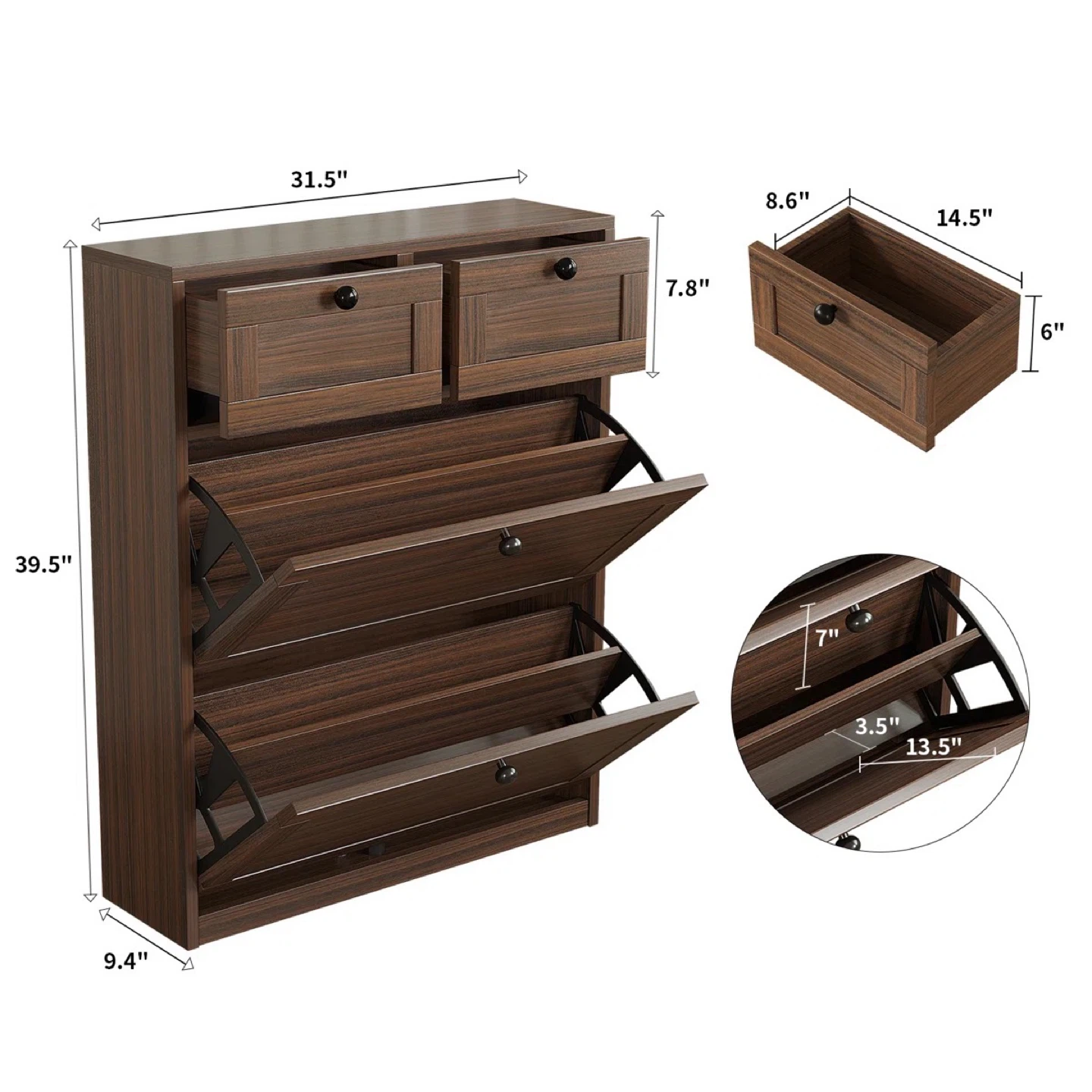 16 Pair Shoe Storage Cabinet With 2 Drawers - photo 3
