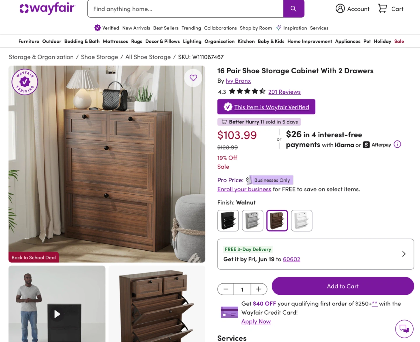 16 Pair Shoe Storage Cabinet With 2 Drawers - photo 4