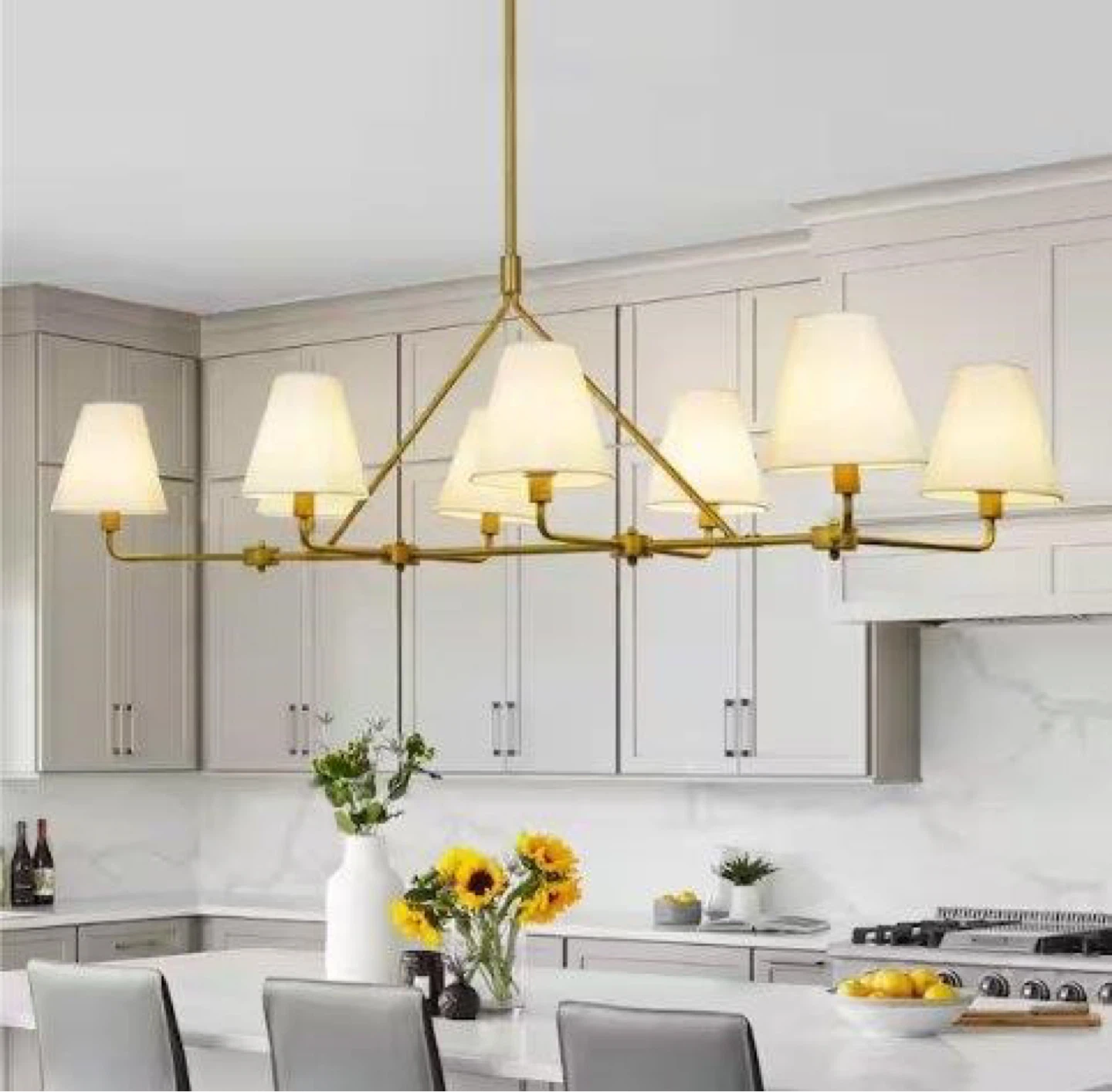 Gold 8-Light Chandelier with Shades