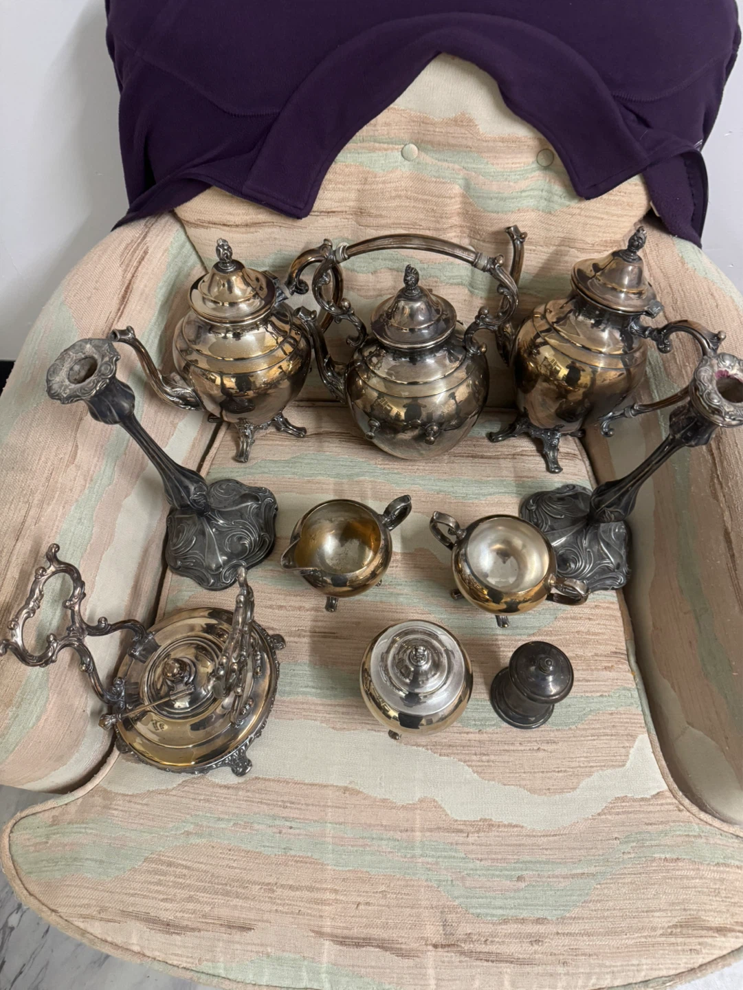 Vintage Silver Plated Tea Set with Candlesticks