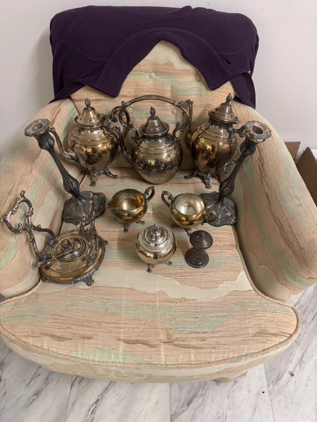 Vintage Silver Plated Tea Set with Candlesticks - photo 3