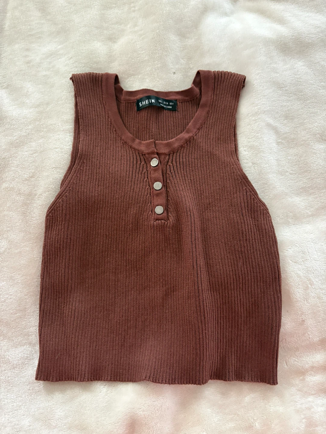 SHEIN Ribbed Button-Up Tank Top - Brown