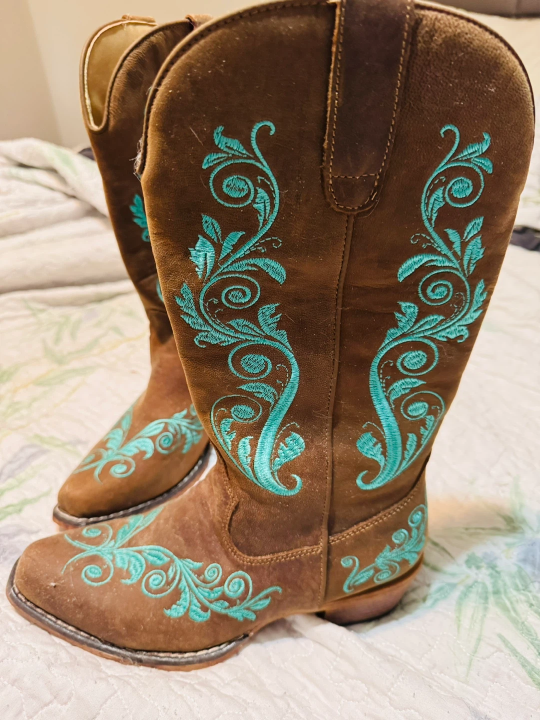 Brown Cowgirl Boots with Turquoise Embroidery - photo 3