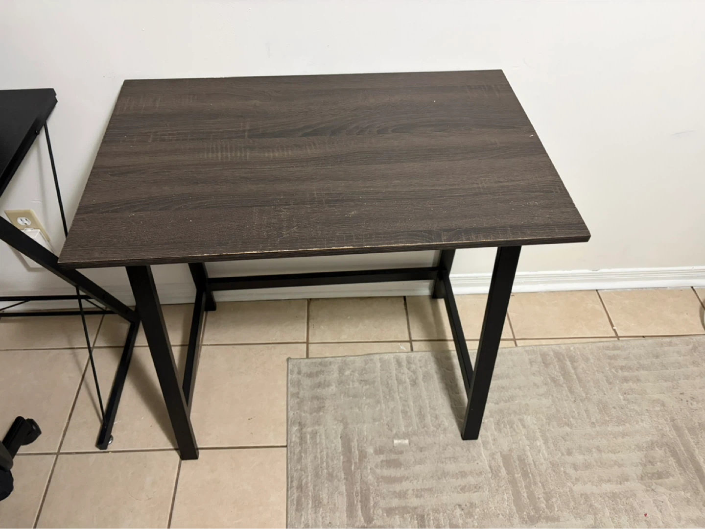 Dark Wood Grain Desk with Black Metal Frame