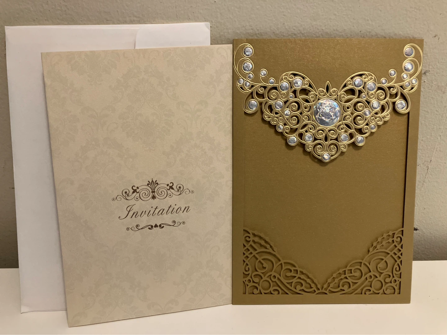 Elegant Gold Wedding Invitation with Rhinestones - photo 2