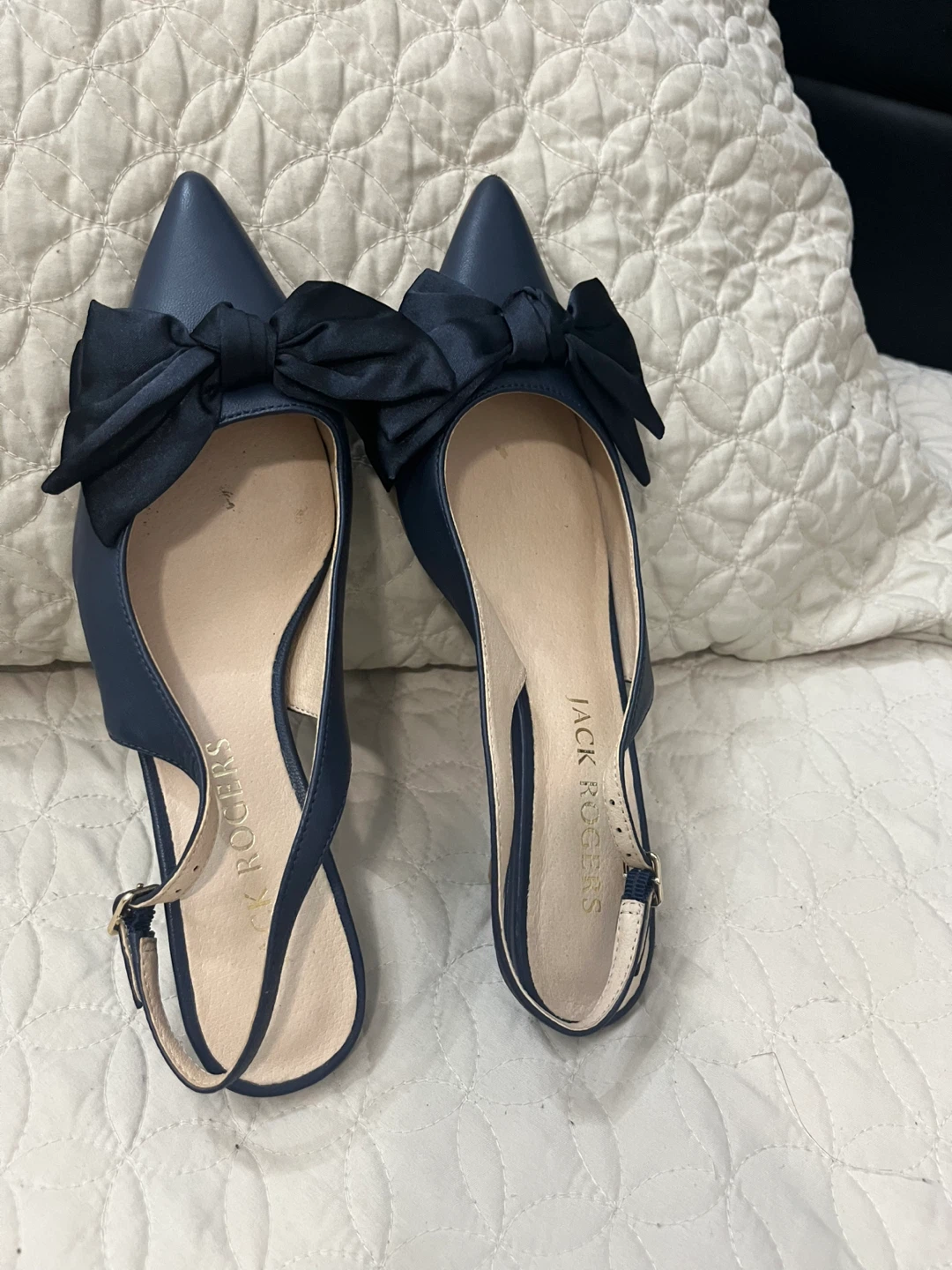 Jack Rogers Navy Blue Bow Slingback Heels - photo 4
