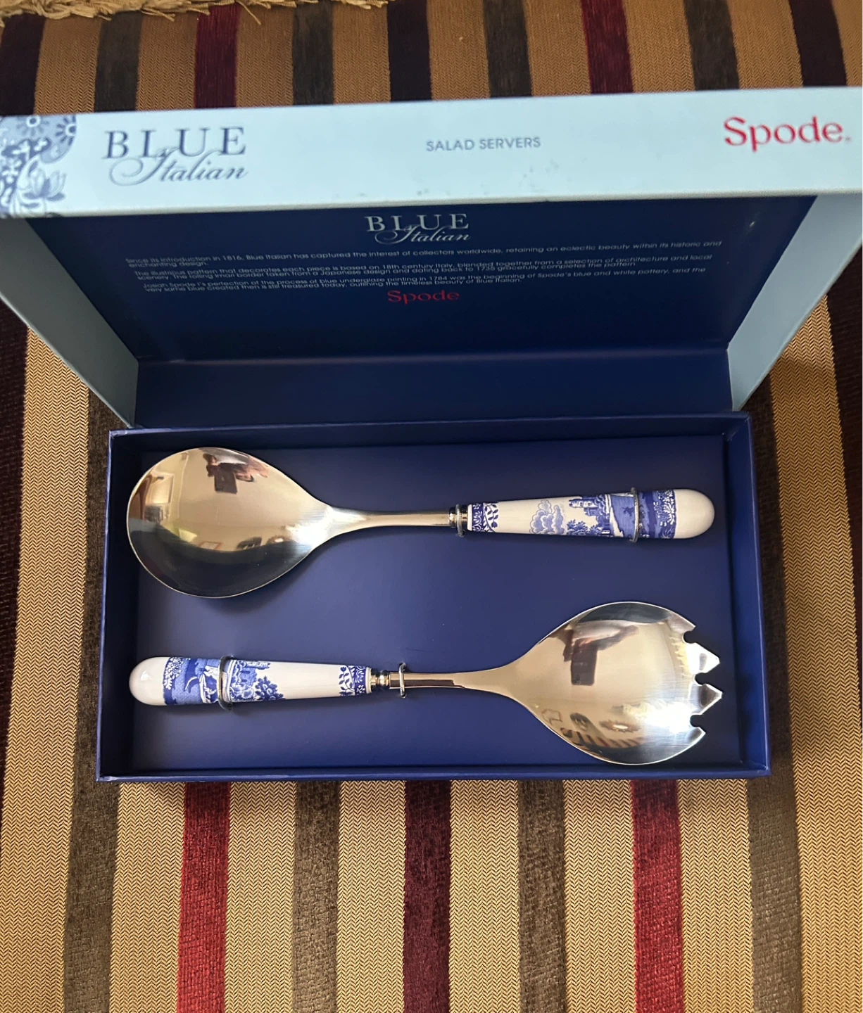 Spode Blue Italian Salad Servers Set