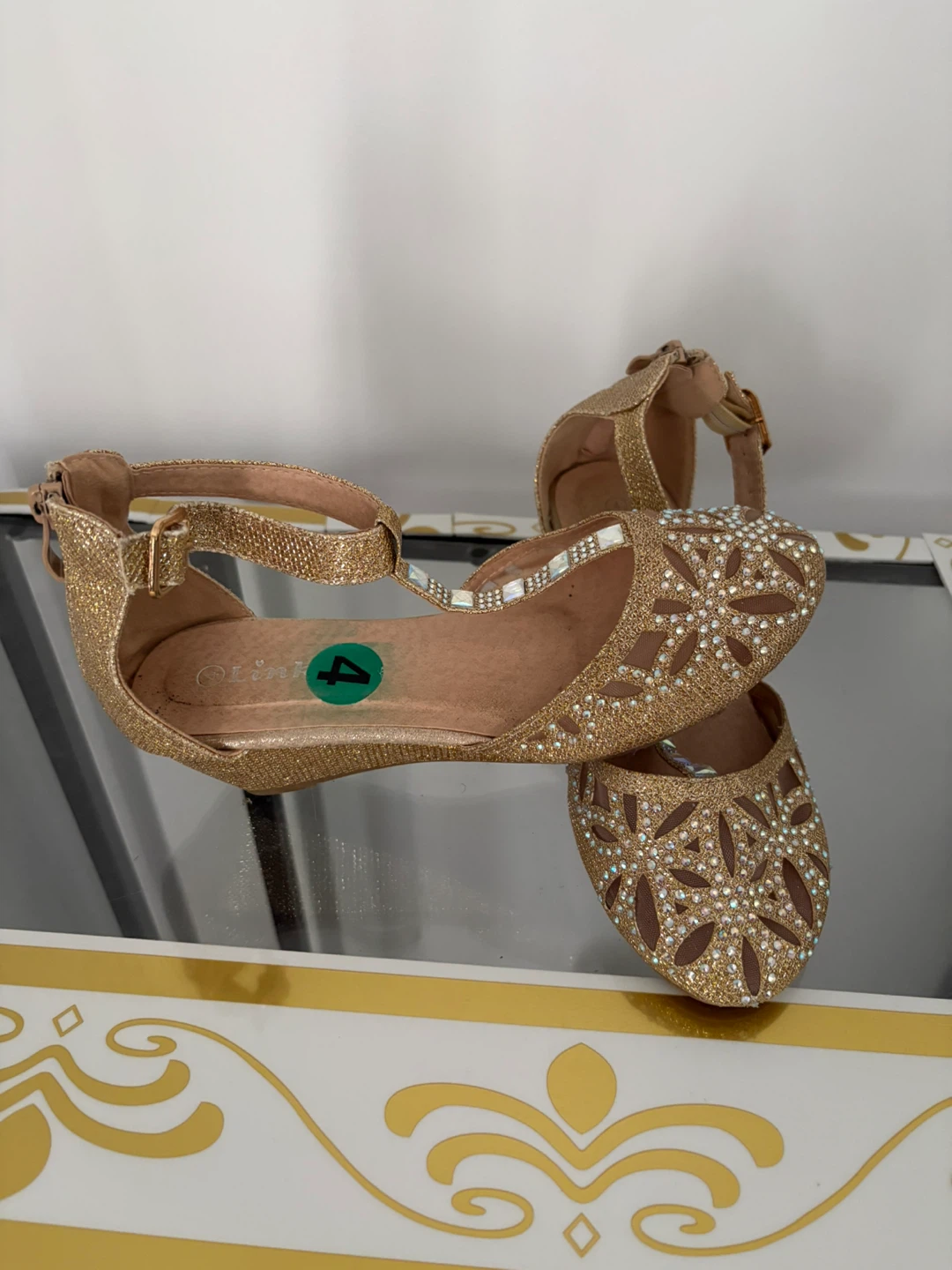 Gold Glitter Flats with Rhinestones - Size 4 - photo 2