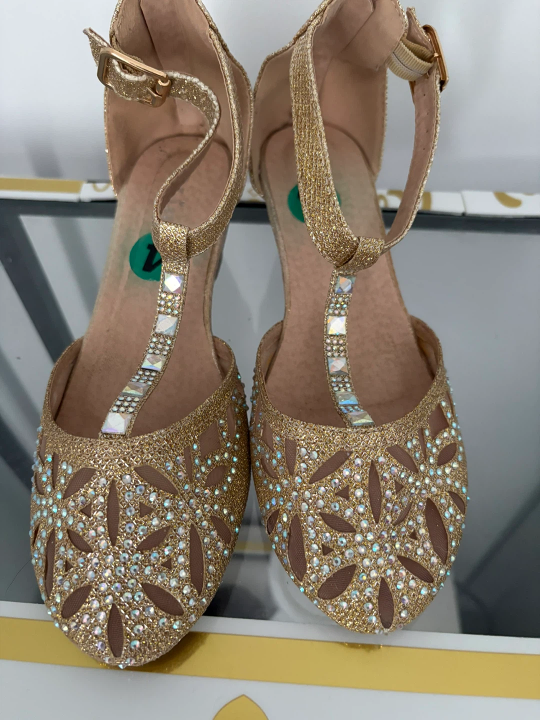 Gold Glitter Flats with Rhinestones - Size 4 - photo 3