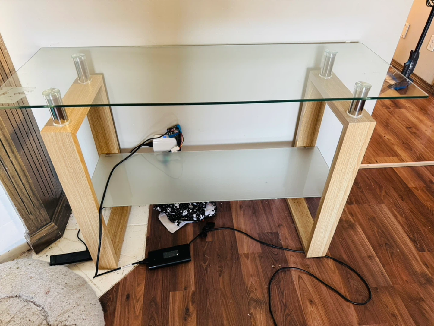 Glass and Wood Console Table