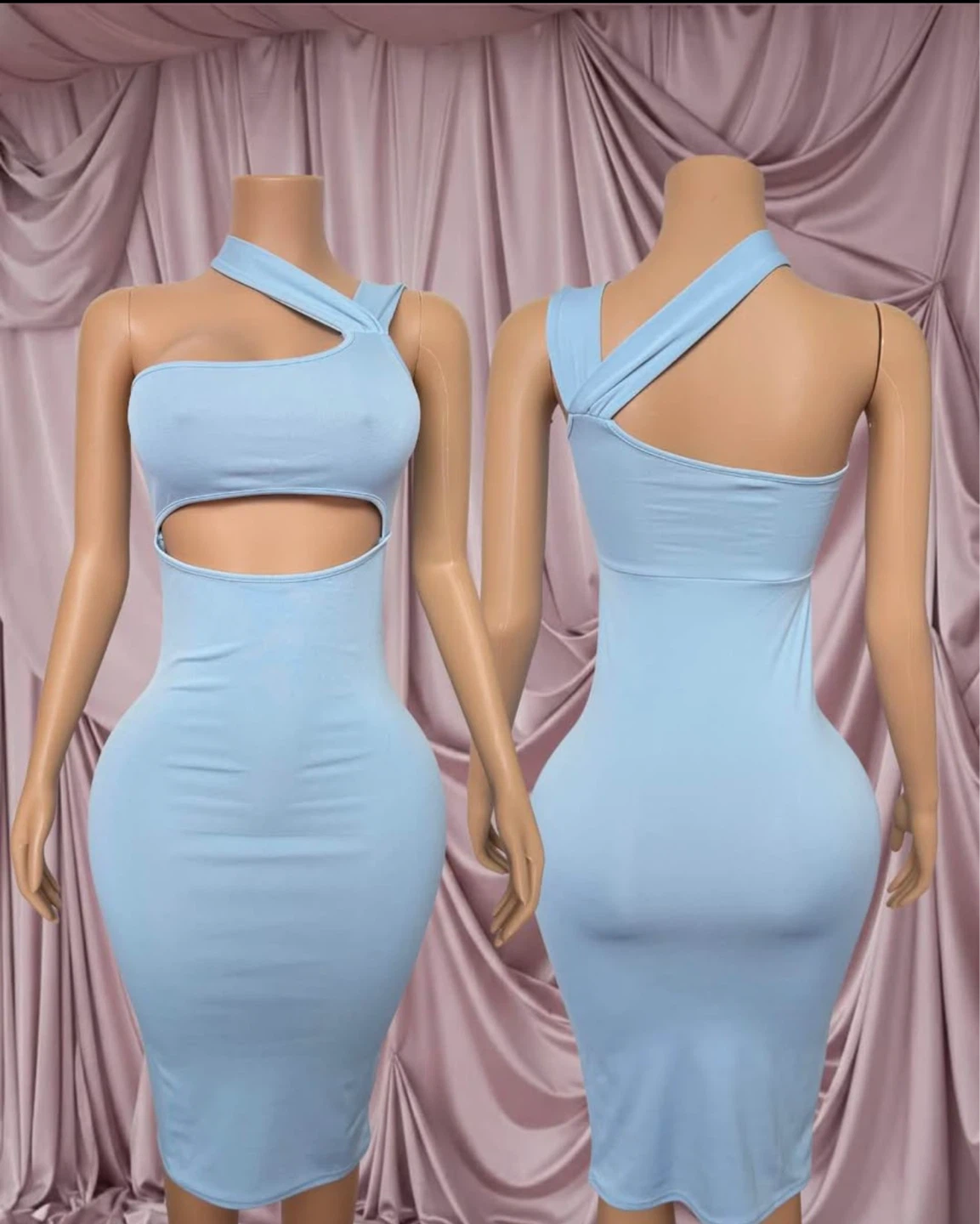 Light Blue Cut-Out One-Shoulder Dress