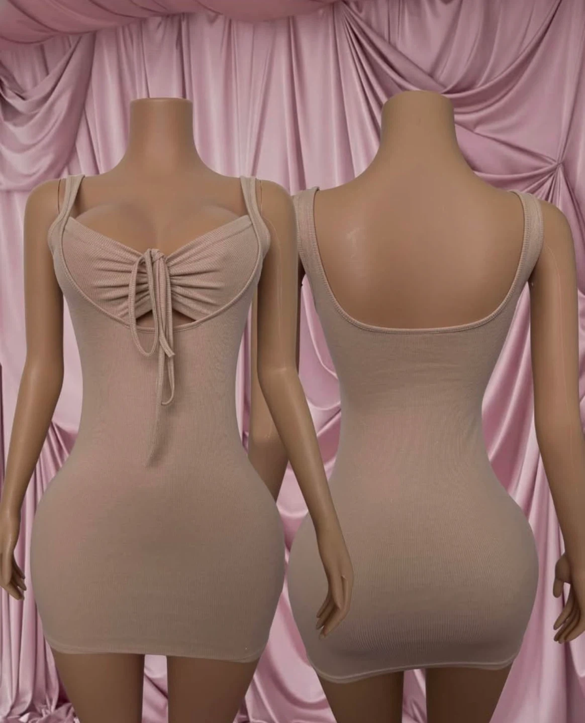 Ribbed Mini Dress with Tie Front